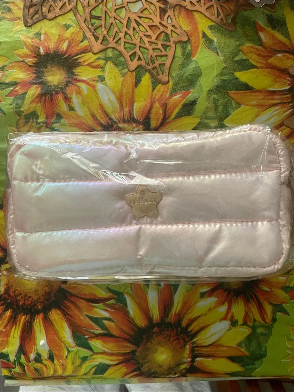 Holographic Light Pink Quilted Makeup Pouch